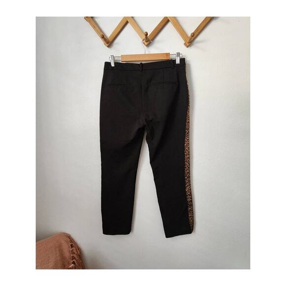 Zara Basic black leopard print ankle‎ pants women M tuxedo style tapered - Picture 3 of 6